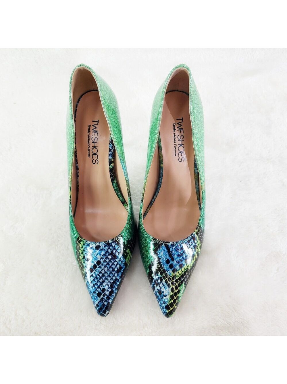 NIB Fabio Green Glitter Ombre Patent 4" High Heel Shoes Pointy Toe Pump US 7-13 - Picture 3 of 11